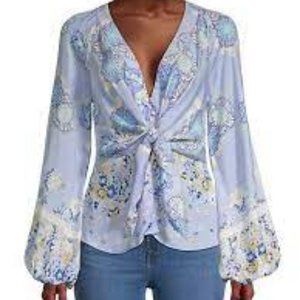 Free People Long-Sleeve Floral Ruffles Top XS